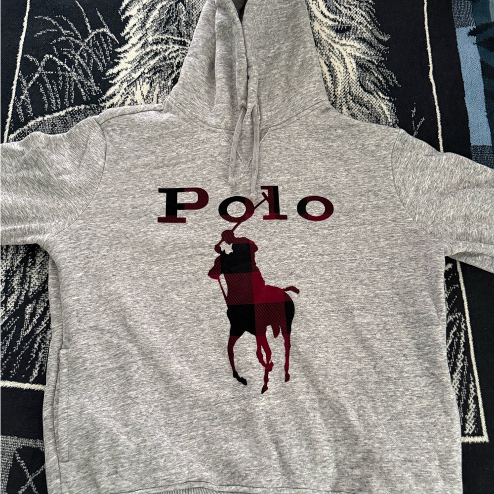 Polo Ralph Lauren Polo Player Graphic Heather Grey/Buffalo Plaid Pullover Hoodie